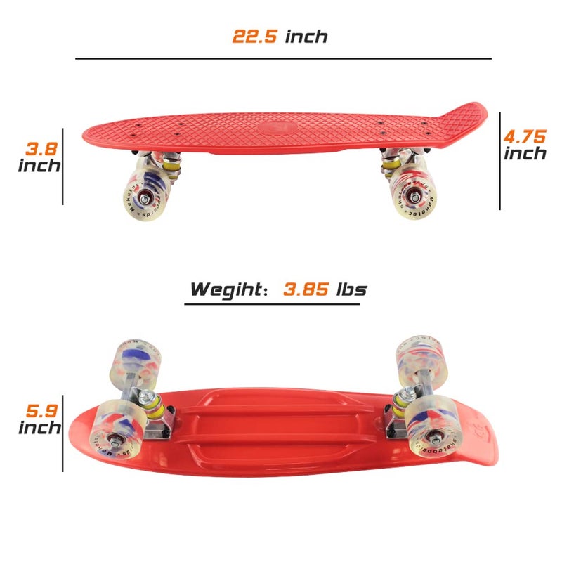 Meketec Skateboards Red Kids Mini Cruiser Retro Boy Girl Skateboard for Birthday Kids Youth Beginners Children Toddler Teenagers Adults Dog 22 inch (Red) - Image 4